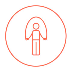 Man exercising with skipping rope line icon.