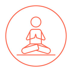 Man meditating in lotus pose line icon.