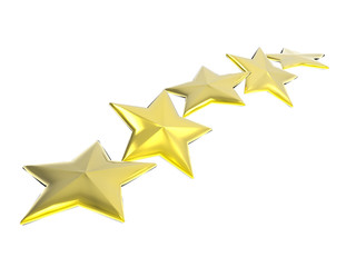 Five golden stars  on white background