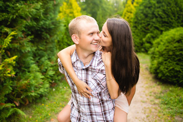 young teen couple in love having fun and enjoying the beautiful nature