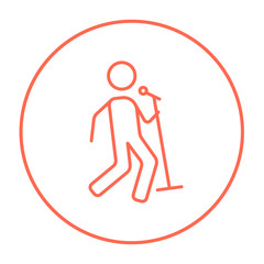 Man singing with microphone line icon.