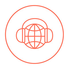 Globe in headphones line icon.