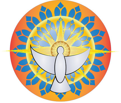recommend clip art: Holy Spirit symbol, dove with gothic rosette halo and light rays