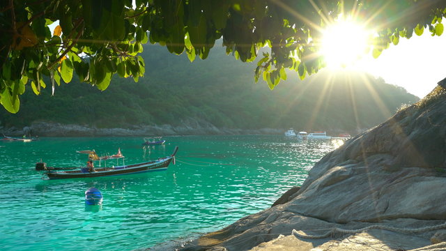 Tropical beach with boats Racha thailand