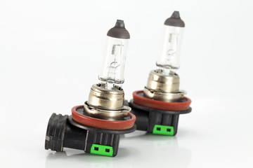 A halogen car headlamp bulb with main and dipped beams