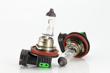 A halogen car headlamp bulb with main and dipped beams