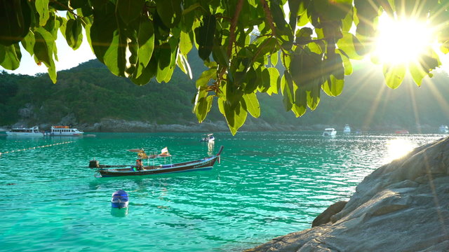 Tropical beach with boats Racha thailand