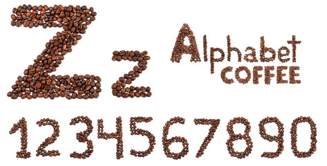 alphabet from coffee beans isolated