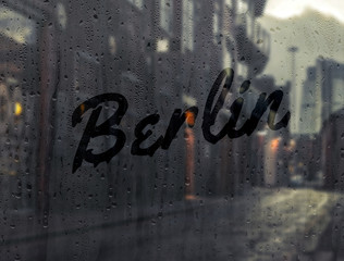 Berlin written on a foggy window