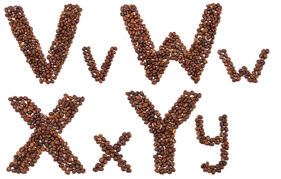 alphabet from coffee beans isolated