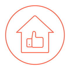 Thumb up in house line icon.
