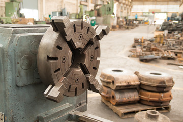 Center metal lathe machine in turnery workshop