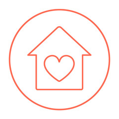 House with heart symbol line icon.