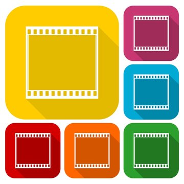 Film Frame icons set with long shadow