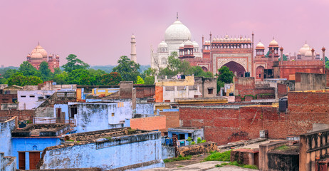 Old town of Agra with Taj Mahal, India