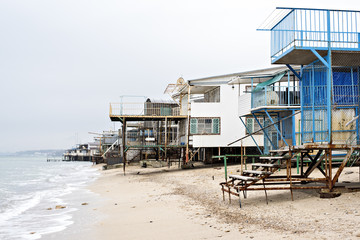 Abandoned houses on the beach