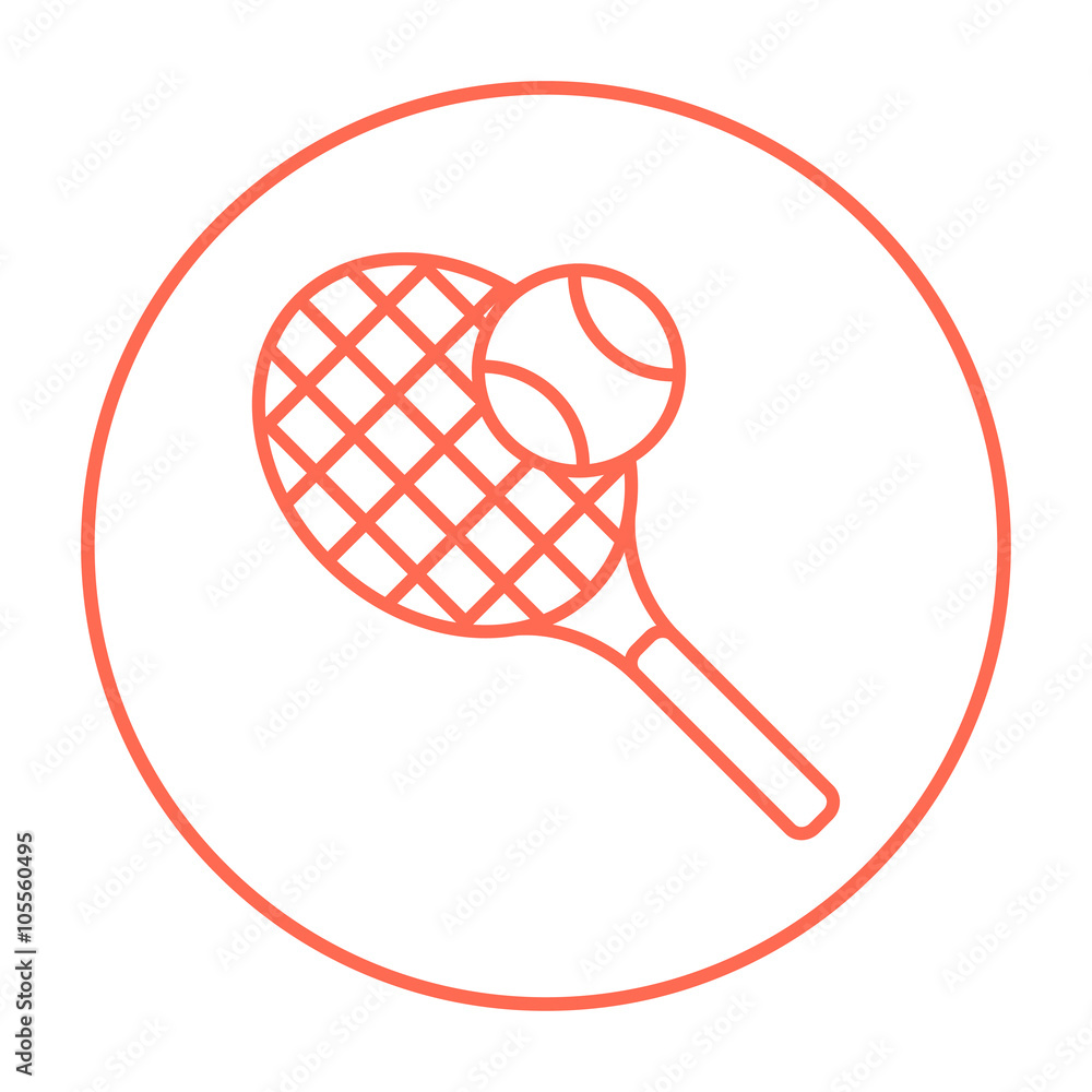 Sticker tennis racket and ball line icon.