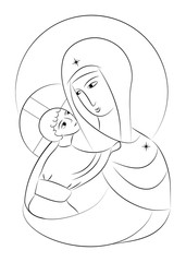 Blessed Virgin Mary Madonna with child icon abstract drawing