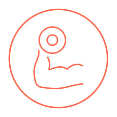 Fototapeta premium Arm with dumbbell line icon.