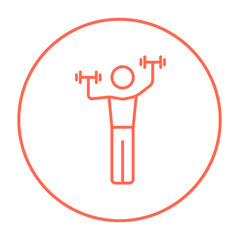 Man exercising with dumbbells line icon.