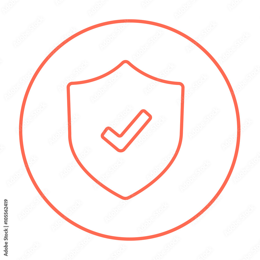 Poster shield with check mark line icon.