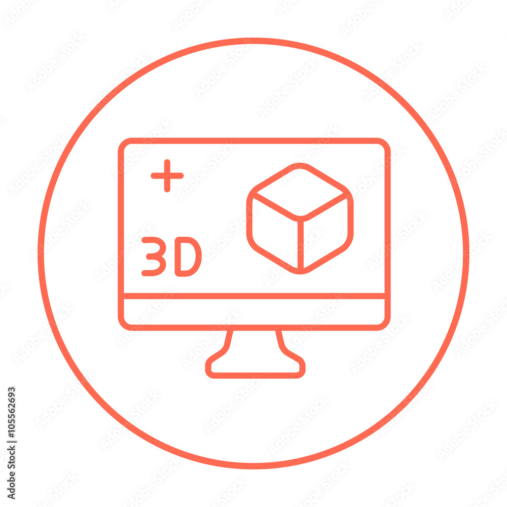 Poster computer monitor with 3d box line icon