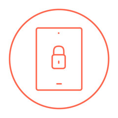 Digital tablet security line icon.