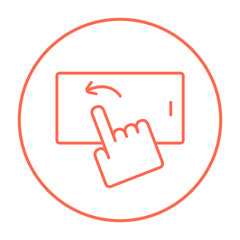 Finger touching smartphone line icon.