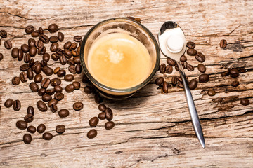 coffee cup on wood background