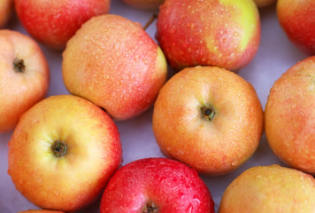 Background with fresh delicious juicy red apples. 