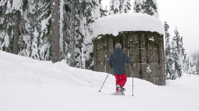 Man Snowshoeing Down Backcountry Trail by Watershed
