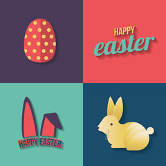 Easter Day Holiday Rabbit Egg Greetings, Modern Flat Vector illu