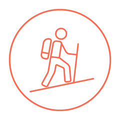 Tourist backpacker line icon.