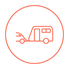 Car with caravan line icon.