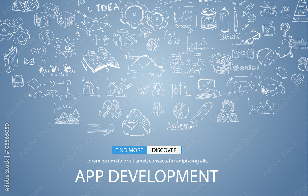 Poster app development concept background with doodle design style :user interfaces,