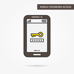 Linear mobile password access. Flat phone password security (lock, safety, privacy, key) app. Mobile web authentication technology symbol. Creative graphic design. Vector illustration.