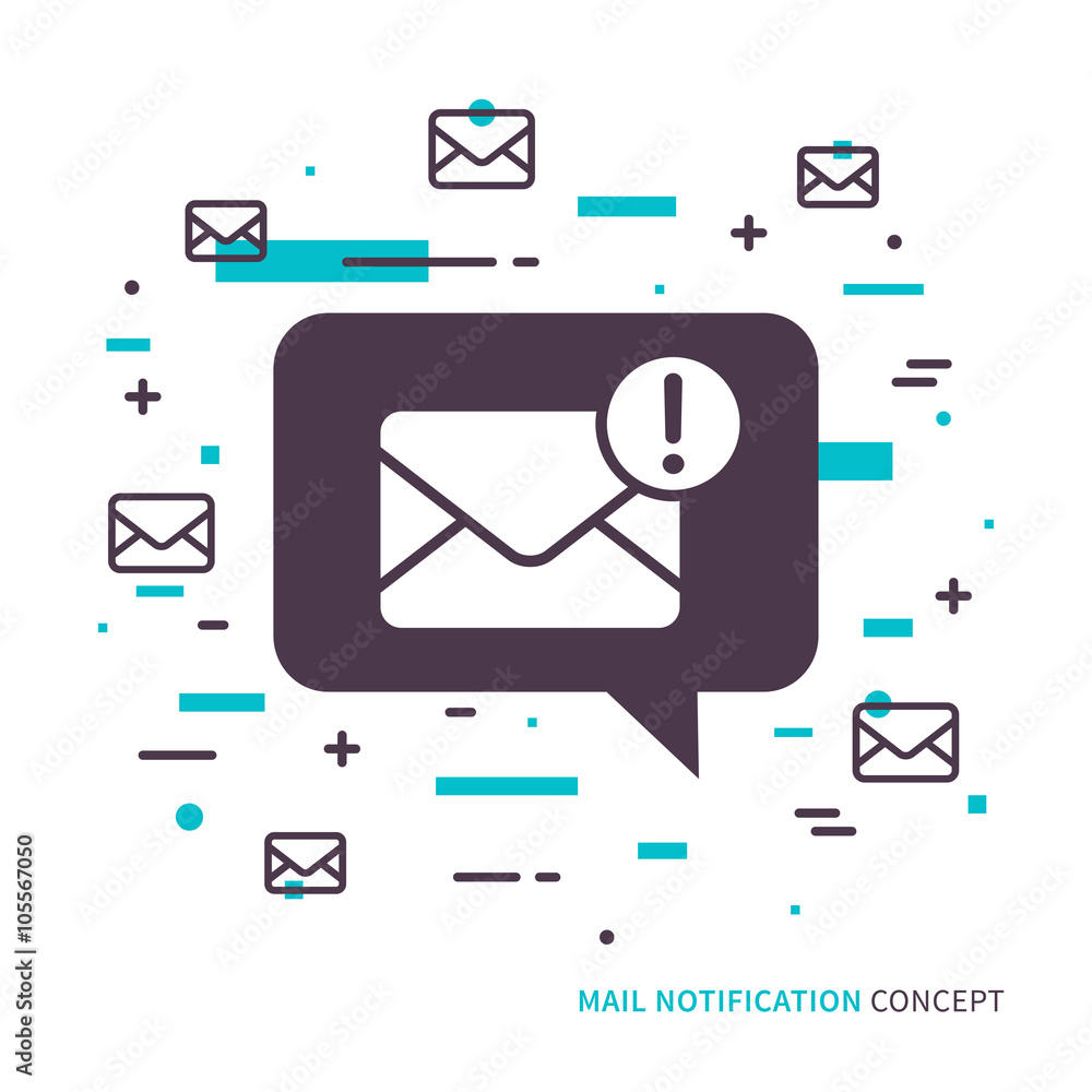 Poster linear mobile mail notification. flat web mail notice. mail message speech cloud symbol. creative co