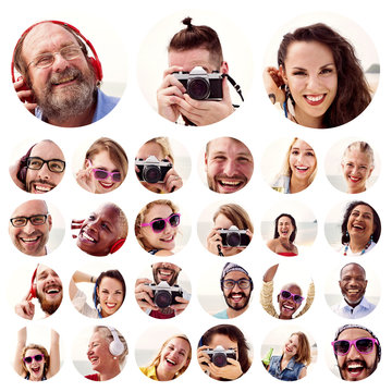 People Set of Faces Diversity Human Face Concept