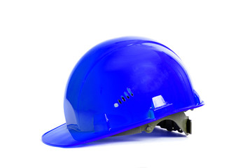 Fototapeta premium Dark blue hardhat isolated on white background