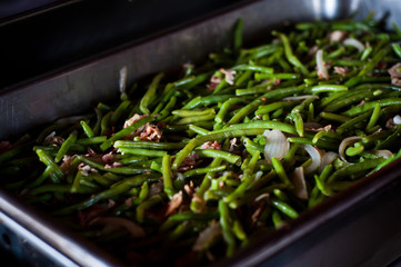 Country style green beans in catering dish