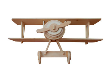 Wooden toy airplane model isolated over white background