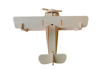Wooden toy airplane model isolated over white background