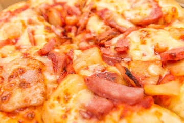 Close up view of fresh and very tasty pizza