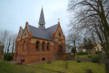 Fototapeta na wymiar Chapel on Sudenburg cemetary in Magdeburg, Saxony-Anhalt, Germany