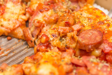 Close up view of fresh and very tasty pizza