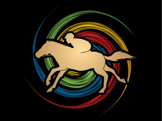 Horse with jockey, Horse racing designed on spin circle background graphic vector.