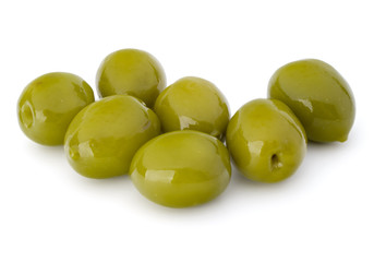 Green olives fruits isolated on white background cutout