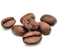 roasted coffee beans isolated in white background cutout