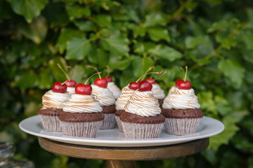 delicious cakes with cherries 