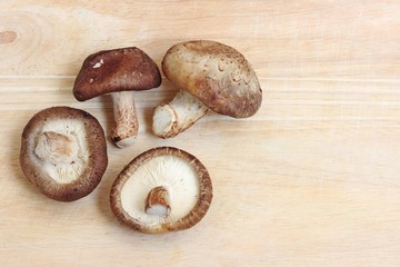 Shiitake mushroom on wooden table